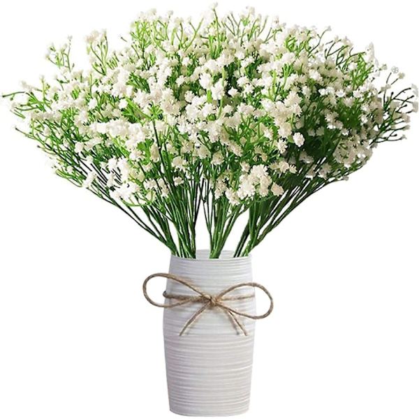 6 stk. Kunstig Brudeslør Gypsophila Blomster Buketter Real Touch Blomster for Bryllupsfest DIY Kransdekorasjon (Hvit)