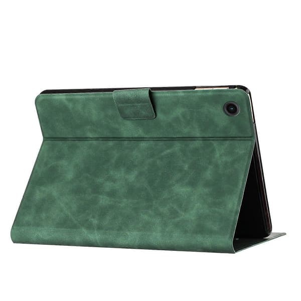 Til Samsung Galaxy Tab A9 Etui Par Kat Præget Mikrofiber Læder Smart Tablet Cover - Grøn