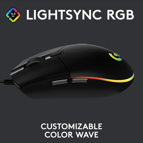 G102 LIGHTSYNC Gaming-mus med RGB-belysning, 6 programmerbara knappar, spelklassad sensor, 8K DPI-spårning, lätt - Svart