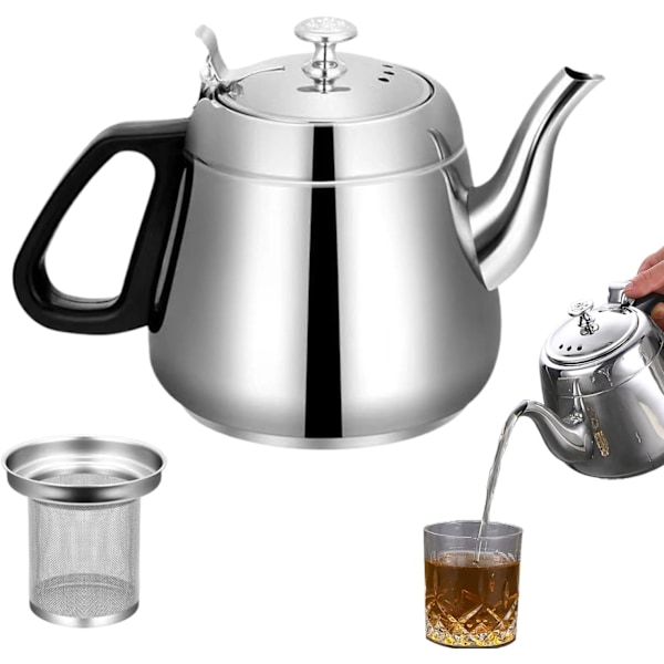 Rustfrit Stål Tekande med Infuser - 1,5L Tekande med Filter, Stor Kapacitet Vandkoger med Aftagelig Infuser