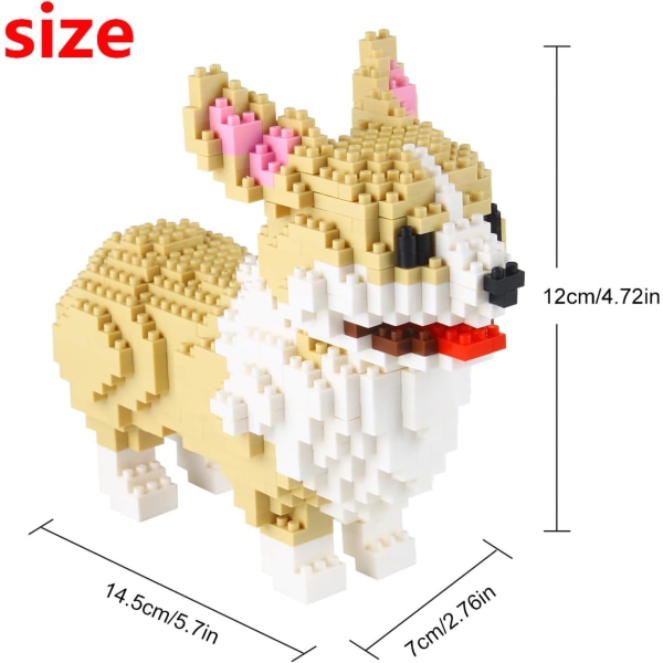 Mikro Byggeklodser Mini Kæledyrs Byggelegetøj Klodser til børn Welsh Corgi 6 x 3 x 5 inches