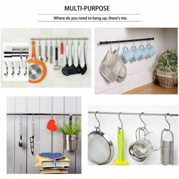 10-pack multifunktionella S-krokar, rostfritt stål 304 S-krokar för kontor kök, silver