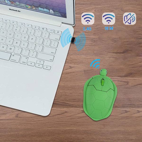 Trådlös mus, söt djur sköldpadda form trådlös datormus optisk ergonomisk mus för dator bärbar dator bärbar dator (grön)