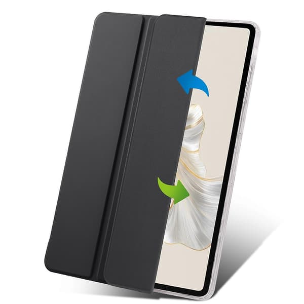 Fodral till Honor Pad 9, Tri-Fold Ställ Läder+TPU+Akryl Klar Baksida Tablet Skydd