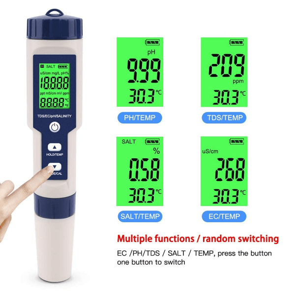 PH-meter, 5 i 1 PH/TDS/EC/ORP/temperatur, vandkvalitetsmonitor tester til svømmebassiner, hydroponics, drikkevand, akvarier
