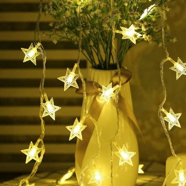 Batteridrevne stjernelys, 5 m, 50 LED, dekorative lys, varmt hvitt