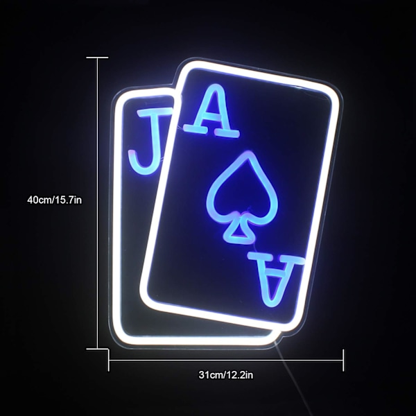 Pelikortti Neonkyltit seinäkoristeeksi, Pokerikortti Led-kyltti, Pokeri Neonvalo USB-virralla olohuoneeseen, baariin, pelihuoneeseen
