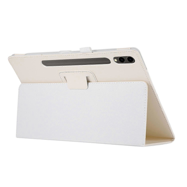 Fodral för Samsung Galaxy Tab S10+ Bi-Fold Ställ Läder Tablettskydd Litchi Textur - Vit