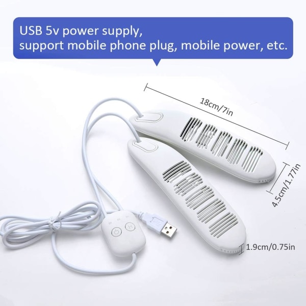 Sko Tørrer, USB Genopladelig Sko Tørrer Mini Deodorisering Sko Tørrer med Timer