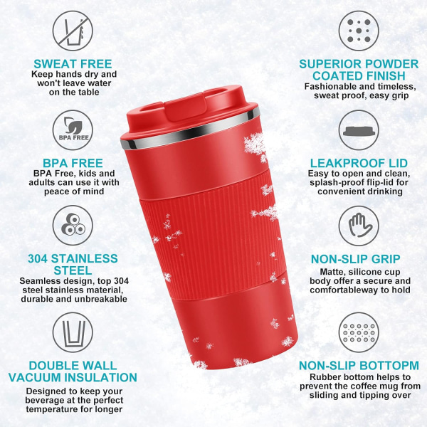 Matkamuki Uudelleenkäytettävät kahvikupit Thermal tyhjiö ruostumattomasta teräksestä valmistettu pullo kuumille kylmille juomille Red 510 Millilitres