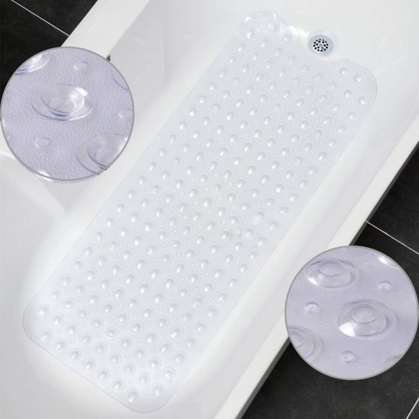 Badekarmatte 30% Ekstra Lang Dusjmatte Sklisikker Anti-Skli Badematte med 200 Sugkopper, 16 x 40 tommer Transparent Clear 16 x 40 in