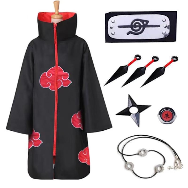 Akatsuki Kappe Itachi Anime Cosplay Kostüm für Kinder - 8-teiliges Kostüm XS