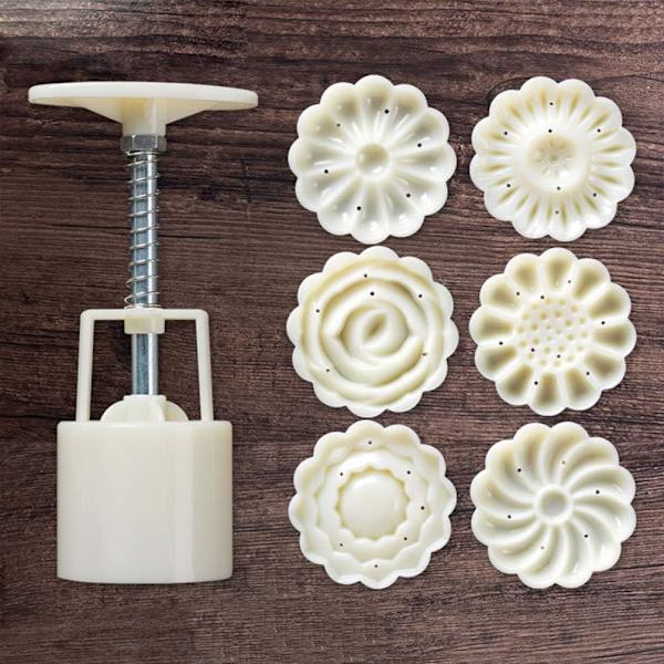 1 sæt 3D månekageforme 3D blomster håndpresset fondant dessert månekageforme med stempler til DIY bagetilbehør (hvid)