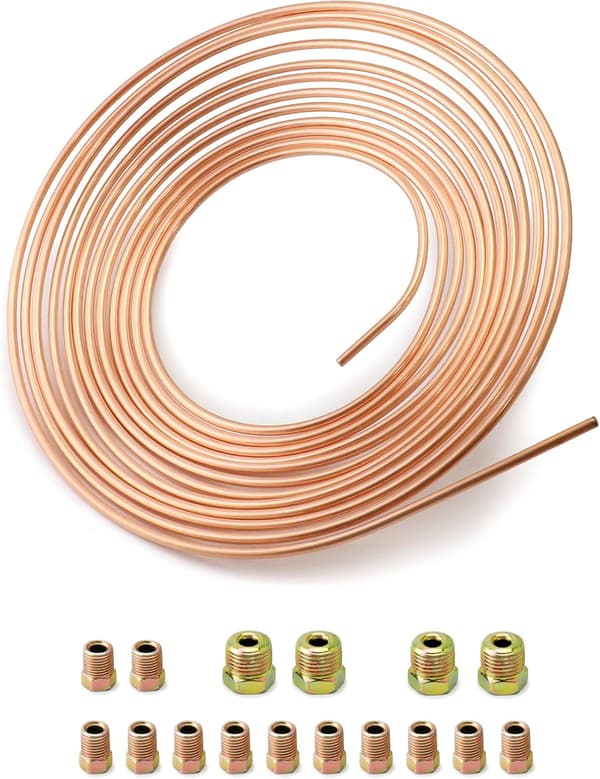 7,6 m bromskopparledning, slangbromsslang, OD 4,76 mm, ID 3,3 mm med 16 muttrar