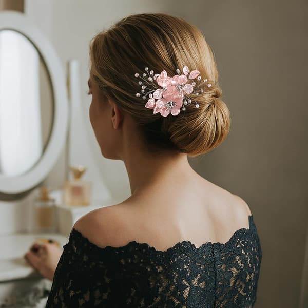 2 stk. elegante lyserøde blomsterperlehårklemmer – håndlavede krystal- og perlebryllupshårtilbehør til kvinder, brude, brudepiger og piger
