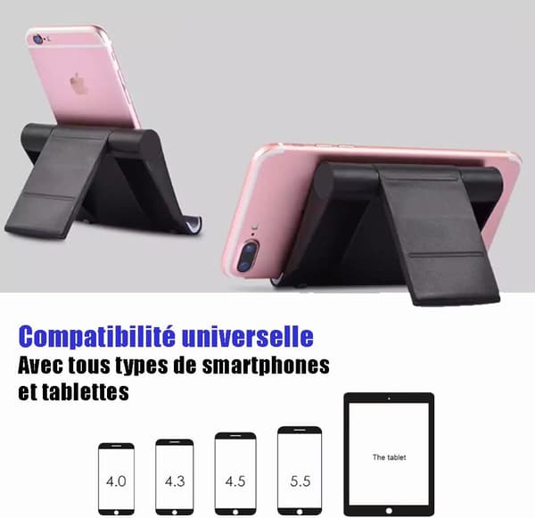 Sort Bærbar Bordtelefonholder Foldbar Telefonstand 360° Justerbar Smartphoneholder til iPhone og Android-telefon