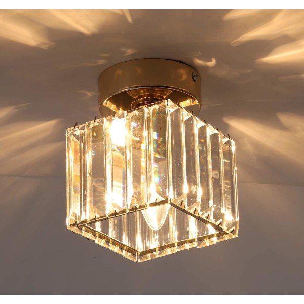 Krystal loftslampe, 60W mini kvadratisk lysekrone indbygget moderne foldbar næsten loftslampe, spisestue soveværelse, E27 sokkel