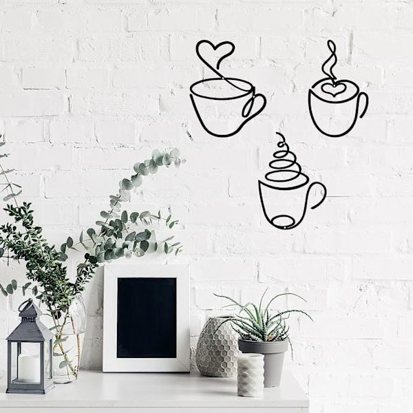 3-delad kaffemugg i metallväggkonst linje kaffeväggsskylt