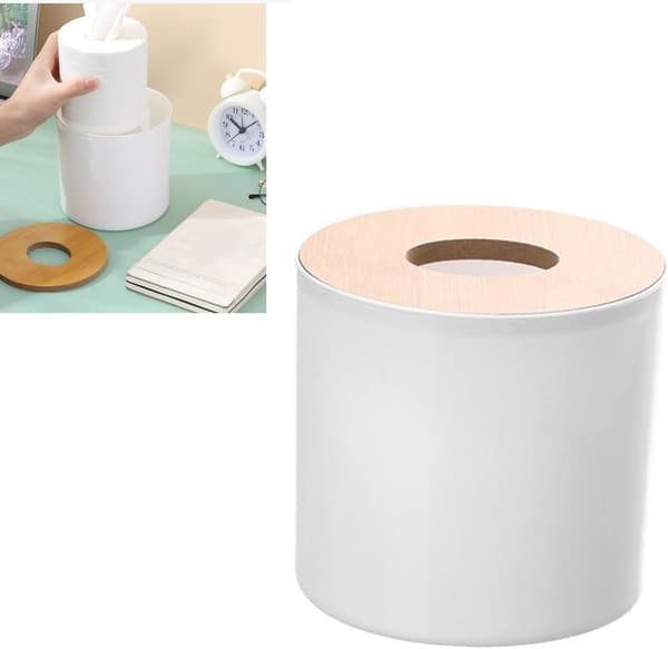 2 STK. Servietæskeovertræk, Toiletpapir Opbevaring med Låg (Rund Hvid)