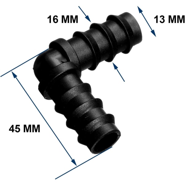 Slangeforbindelser til 16mm vandingssystem (albue)