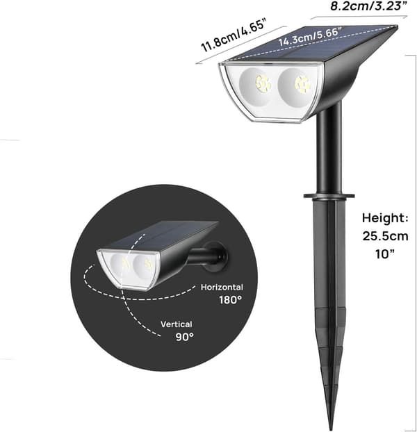 Utendørs solcellelampe Vanntett IP65, Sett med 2 Solcellebelysning, 6500K Kaldt Hvit Lys