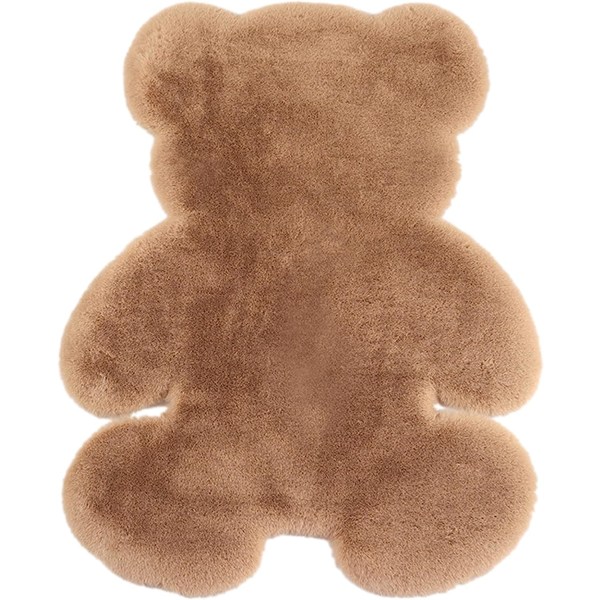 KRIPINC fluffig matta, mjuk björnformad fuskpälsmatta, halkskyddsdekor fårskinnsmatta för vardagsrum, sovrum, sängkant (khaki)