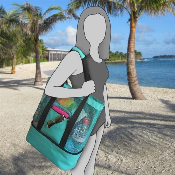 Oppbevaringspose Piknik Strandpose, Dobbel Mesh Strand Piknikpose Ispose Isolasjonspose