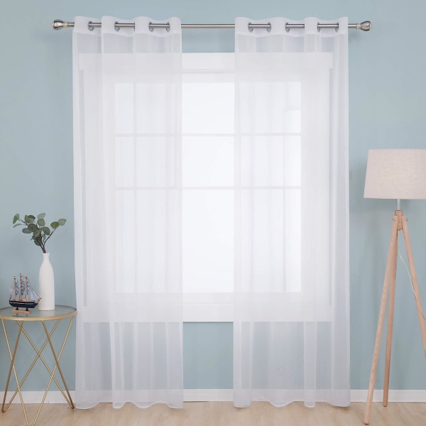 Set of 2 Voile Curtains with Eyelets for Window 140x250cm White Voile