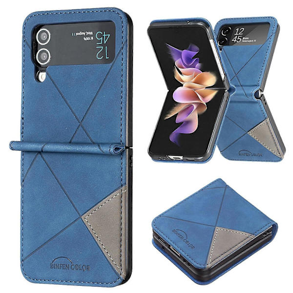 Geometrinen kuvio -kotelo, yhteensopiva Samsung Galaxy Z Flip 4:n kanssa, kova PC-kehys + PU-nahkainen iskunkestävä suojus
