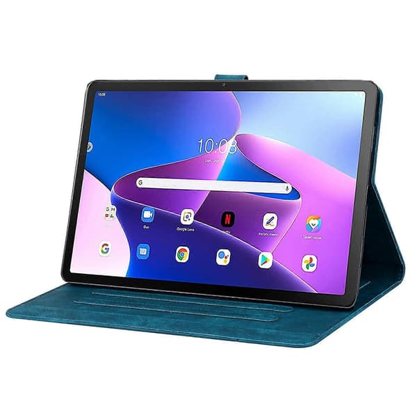 För Lenovo Tab M10 Plus (3:e generationen) Kortfack Läder Tabletfodral Imprimerat Blomma Katt Ställskydd