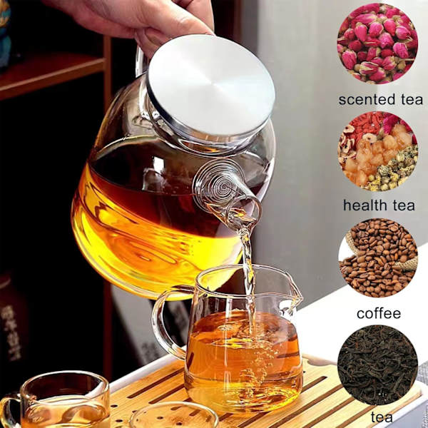 1,8 liters Borosilikatglass med rustfritt stål lokk og håndtak, Glasskanne, Klar og holdbar, for is-te, varmt vann, juice, vin, melk, kaffe