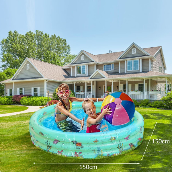 Uppblåsbar lekbassäng Uppfällbar uppblåsbar pool för barn Bärbart husdjurshundbad inomhus utomhuslekpool (grön 150 cm)