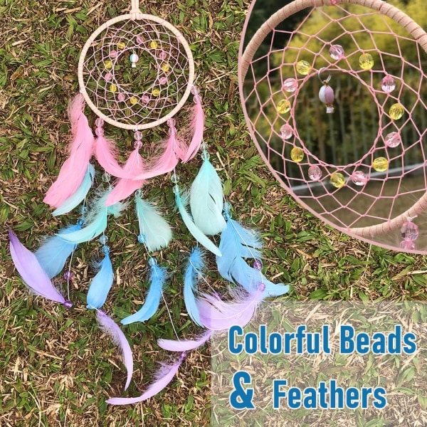 Färgglada drömfångare, handgjorda fjäderindianer cirkelnät för barn Pojkar Flickor Väggupphängning i sovrummet