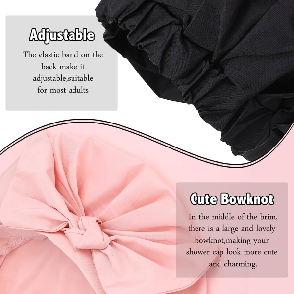 2 stk dusjhetter Justerbar sløyfe Badehårhetter Gjenbrukbar Vanntett Turban Dusjhette Badehette (Rosa, Svart)