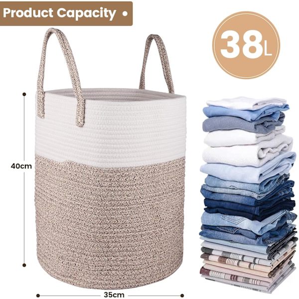 Vasketøjskurv - 40 x 35 cm Foldbar Opbevaringskurv - Bomulstov Vasketøjskurv med Håndtag - Legetøjsopbevaringskurv - til Stue, Badeværelse
