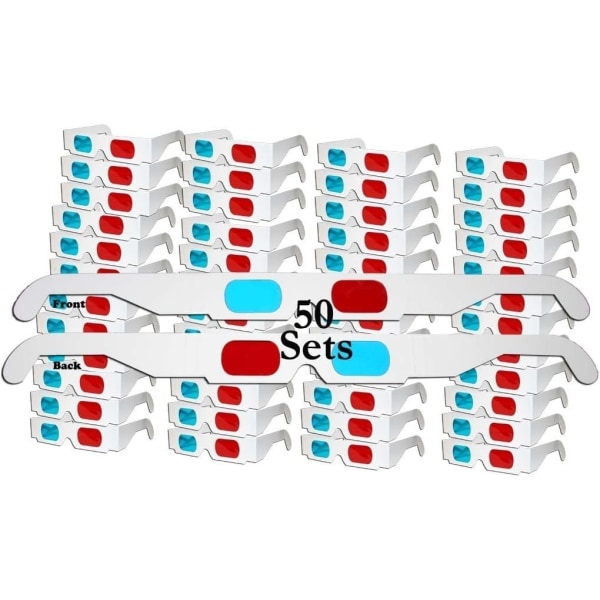Blå handkärra 50 par röd/cyan kartong 3D-glasögon - vit ram