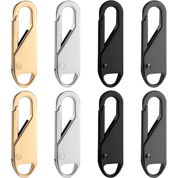 Dragkedja dragkedja ersättning, 8 stycken avtagbara dragkedja dragkedja flikar för bagage kläder jackor ryggsäckar stövlar plånbok kappa (silver, svart, guld, pistol svart)