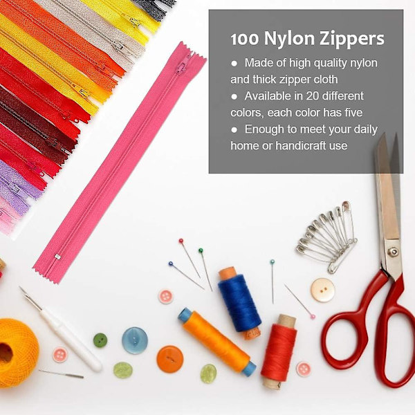 100 st blandade flerfärgade osynliga blixtlås - nylon blixtlås för sömnad hantverk