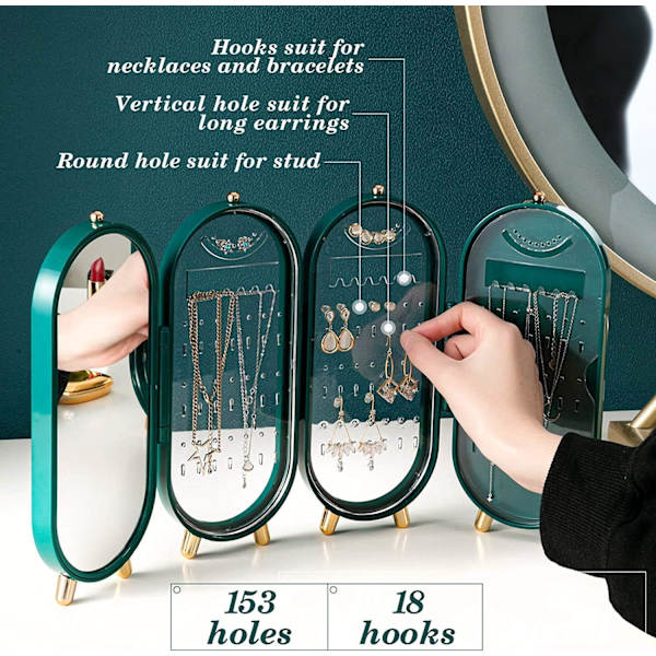 ABS Foldable Smykkearrangør, Øreringholder Smykke Display Stativ, Ørering Halskæde Smykkeæske