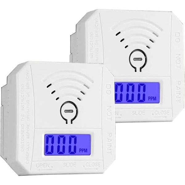 Kolmonoxiddetektor 2-pack, batteridriven högprecision CO-larm med ljudvarning och digital LCD-display