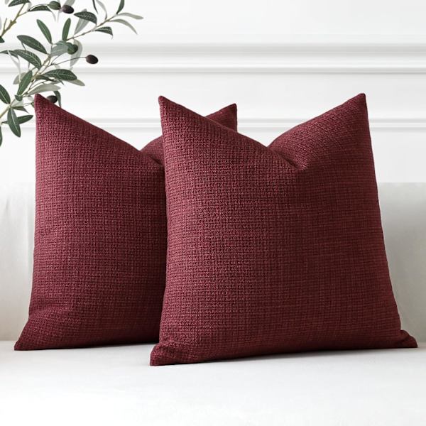 Sett med 2 Putesett, Ensfarget Putetrekk, Linputetrekk, Putetrekk til Sofa, Soverom, Hjemmedekor, 45*45cm wine red