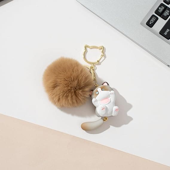 Brun kattenøglering, sjove kattenøgleringe, søde nøgleringstilbehør. Til kvinders taskecharms, søde katterygsække, tilbehør, kattenøglering