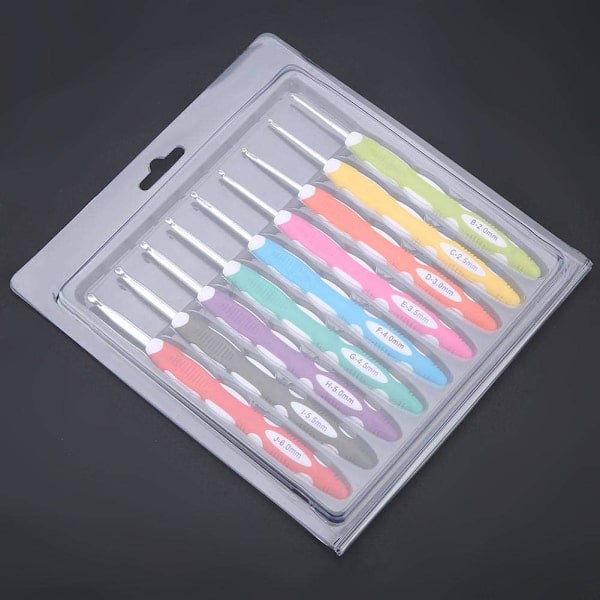 Hooks 9pcs virknål set stickning slät nål verktyg ergonomiskt plasthandtag aluminiumkrok