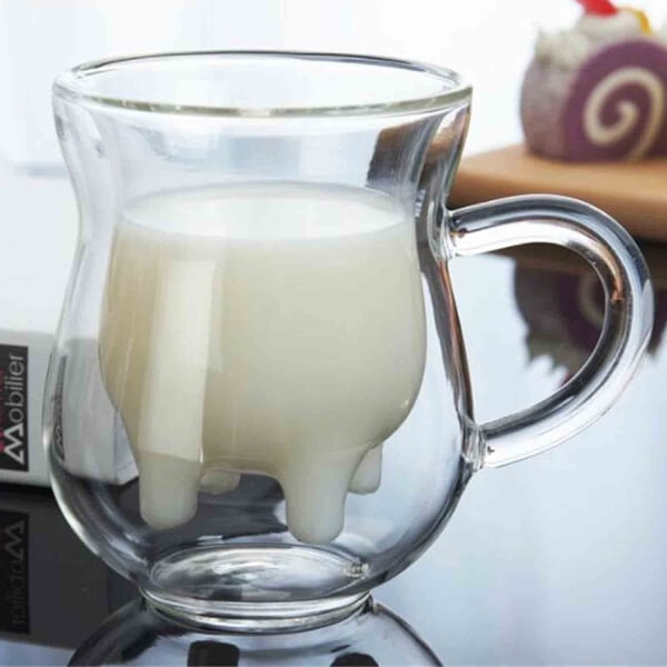 Dobbeltvegget glasskopp Søte kaffekrus Dobbeltveggede isolerte glass Klart kalvekopp Kaffe kopp