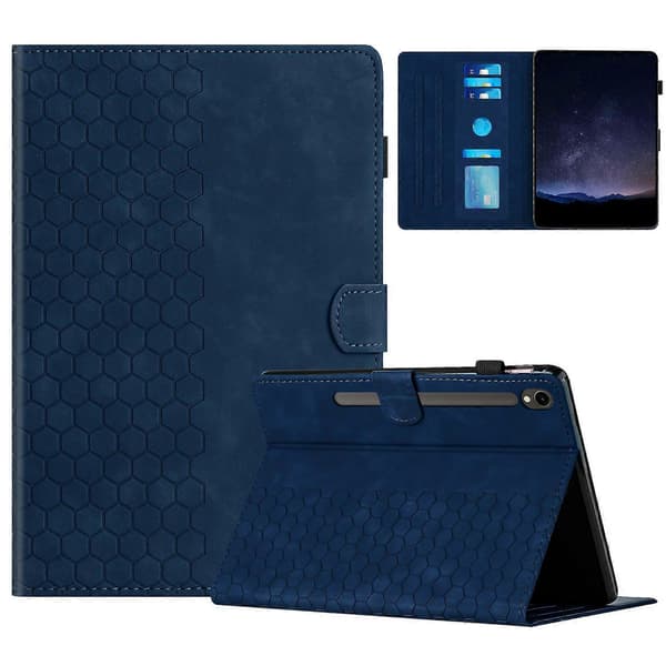 Fodral för Samsung Galaxy Tab S9 FE/S9 Honeycomb Tryckt Läder Tabletfodral med Kortplats - Blå