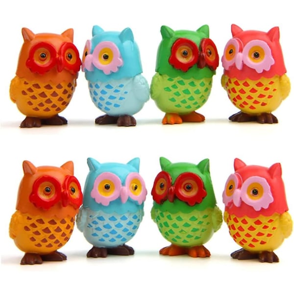 8 st mini uggla figurer djur karaktär leksaker tårta toppers, älva trädgård miniatyr uggla figurer samling lekset för jul