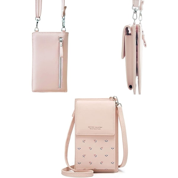 Naisten crossbody-puhelinlaukku nahkainen kolikkokännykkälompakko mini matkapuhelinlaukku olkahihnalla ja korttipaikoilla