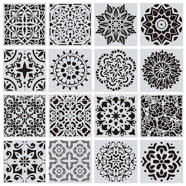 Gjenbrukbare sjablonger - Mandala sjablonger for DIY veggkunst og scrapbooking (16 stk)