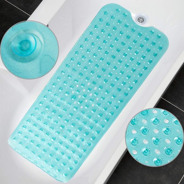 Badekar måtte 30% Ekstra Lang Bruse måtte Anti-Skridsikker Bade måtte med 200 Sug kopper, 16 x 40 tommer Transparent Green 16 x 40 in