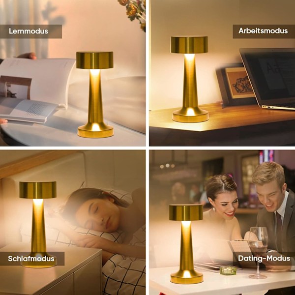 Pakke med dimbar skrivebordslampe, oppladbar LED-lampe gold